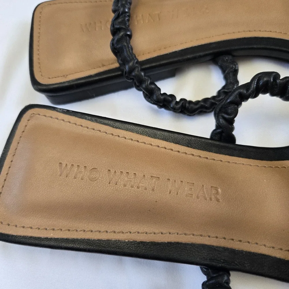 Who What Wear Leather Womens Zela Black Flat Strappy Sandals Size 8.5 Square Toe